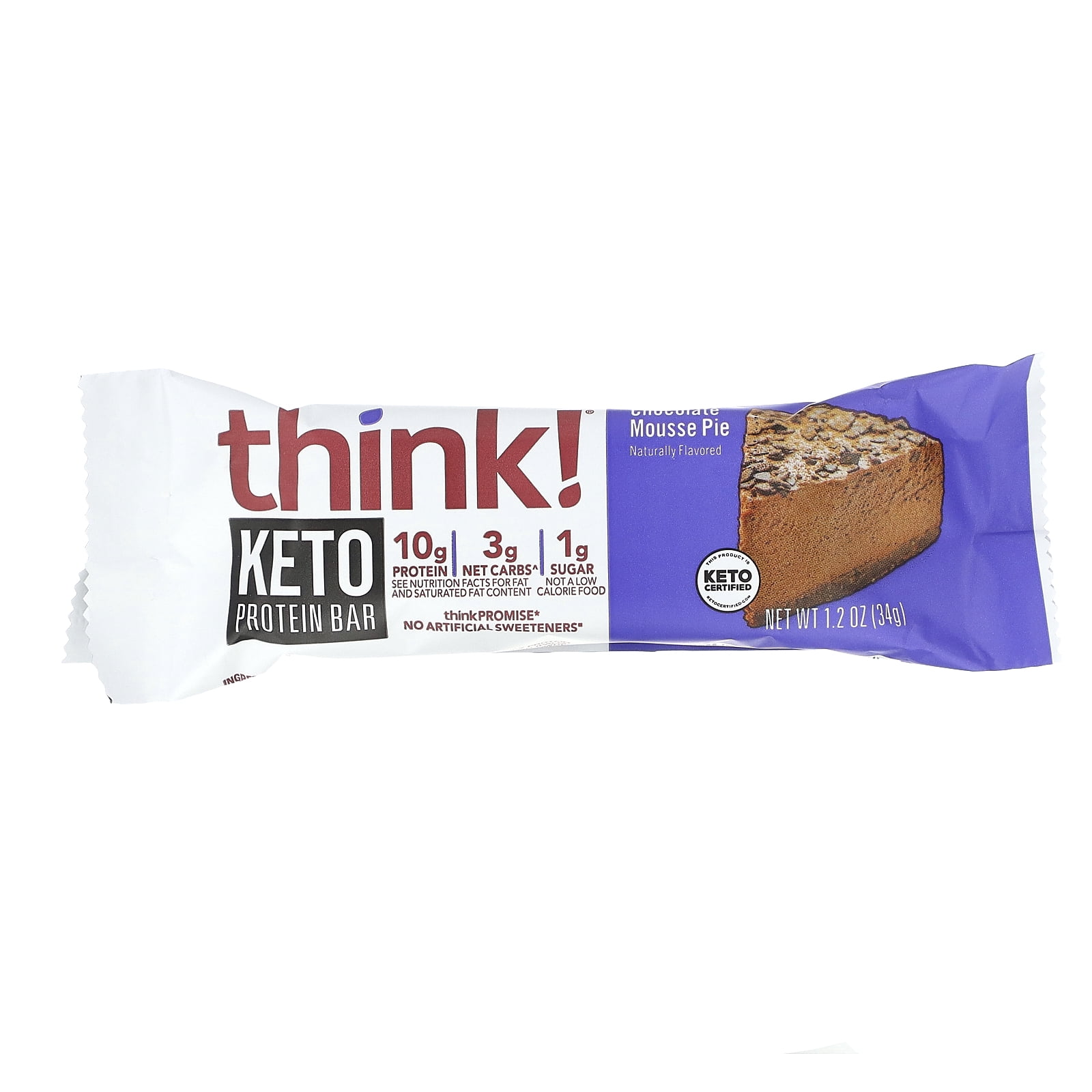 Keto Protein Bars, Chocolate Mousse Pie, 10 Bars, 1.2 oz (34 g) Each, Think !