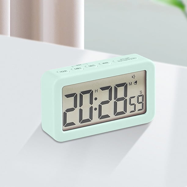 Reloj electrónico digital: pantalla LED, estéreo, alarma de repetición, cambio 12/24H, cuenta regresiva, pantalla 3D, verde menta