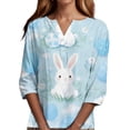 thumbnail image 4 of KDDYLITQ Women Easter Tops 3/4 Sleeve Bunny Eggs Graphic Blouse Button V Neck Polka Dot Eggs Soft Tees Carrots Spring Holiday Pullover Sky Blue XL, 4 of 6