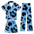 thumbnail image 2 of Girls 3Pcs Pajamas Button Down Pjs Short Sleeve Long Pants with Shorts Cute Patterns Valentine's Day Pajama Outfit with Pockets Loung Sets Silk Nightwear 3 Piece Sleepwear, 2 of 6