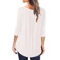 thumbnail image 4 of Htigea Women's 3/4 Length Sleeve Top Pleated Crewneck T-Shirts Flowy Tunic Blouse Casual Loose Fit Tees White,S, 4 of 6