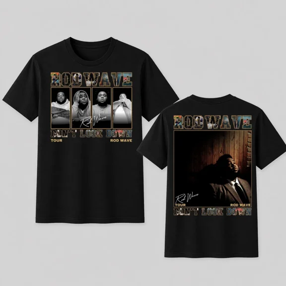 Rod Wave Dont Look Down Tour T-Shirt Vintage Rap Hip Hop Graphic Tee,Black Color,Size 3XL