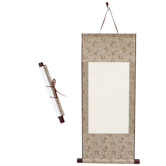 HONMEET Set of 2 Blank Brown Chinese Painting Scrolls with Wooden Handles for Hanging, Display, and Storage