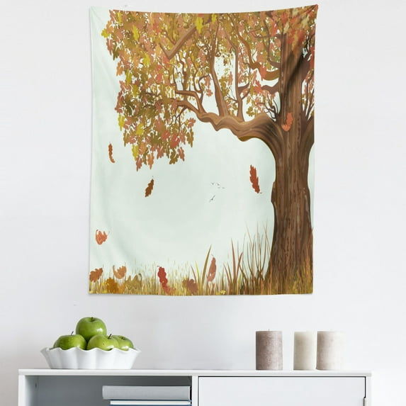 Autumn Tapestry, Autumn Season Fall Shady Deciduous Oak Leaves in Park Countryside Art, Fabric Wall Hanging Decor for Bedroom Living Room Dorm, 5 Sizes, Umber Redwood, by Ambesonne