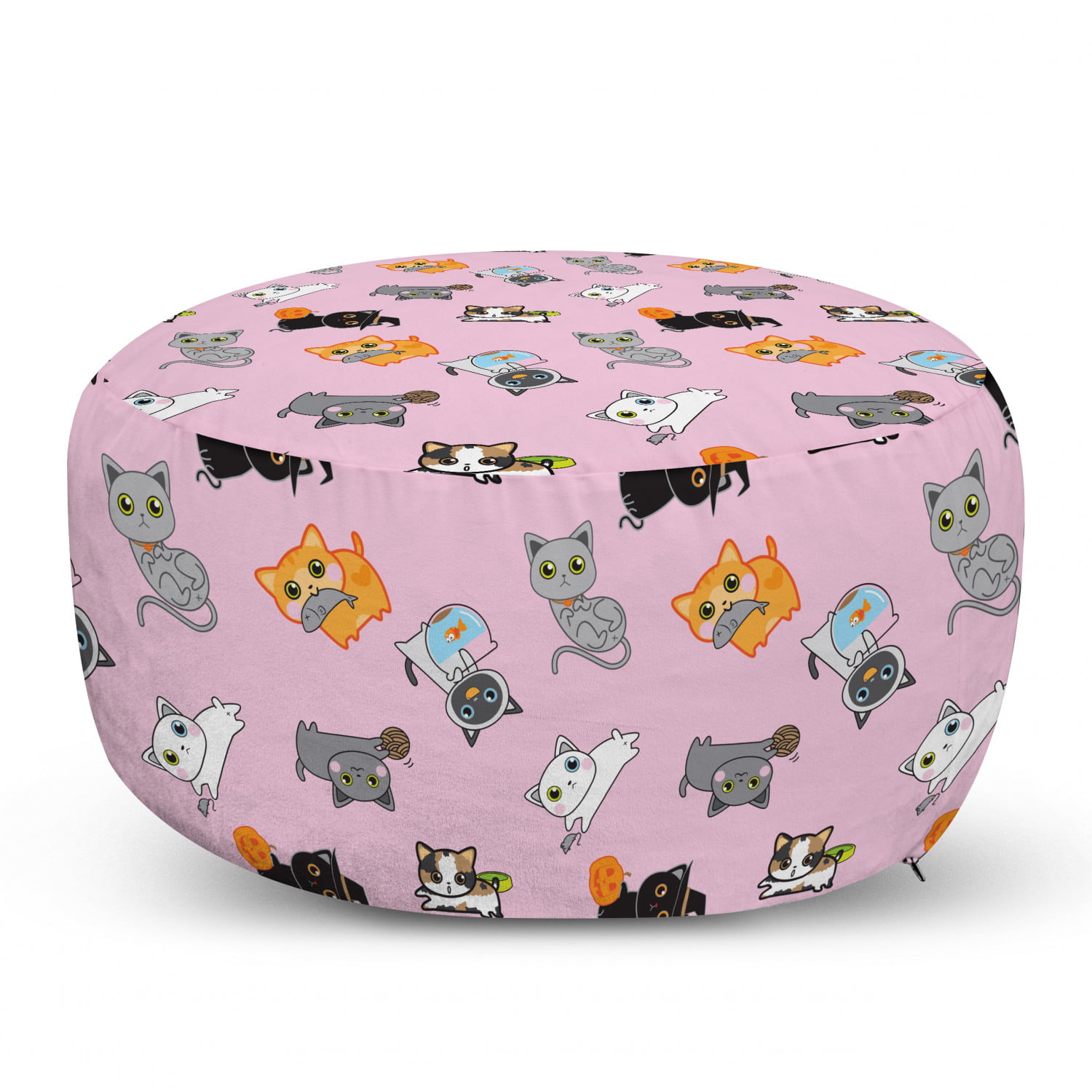Under Desk Foot Stool for Living Room Office Ottoman with Cover Ambesonne Cat Rectangle Pouf Multicolor Colorful Kittens Playing with Fish Mice and Yarnball Different Breeds of Feline 25 