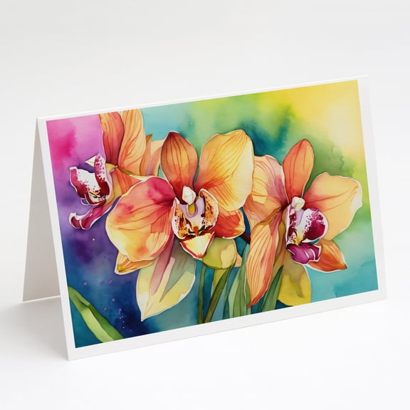Orchids in Watercolor Greeting Cards and Envelopes Pack of 8 7 in x 5 in
