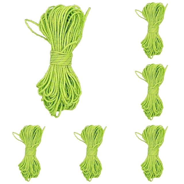 WUSUOWEI 6PCS Fluorescent Reflective Guyline Camping Paracord,Thin Cord Rope,2MM Reflective,20M,Green Color,Reflective Fluorescent Rope for Tarp Rain,Fly,Tent,Camping,Kite,Surfing