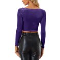 thumbnail image 3 of Unique Bargains Women's Velvet Long Sleeve Scoop Neck Solid Crop Top XL Dark Purple, 3 of 6