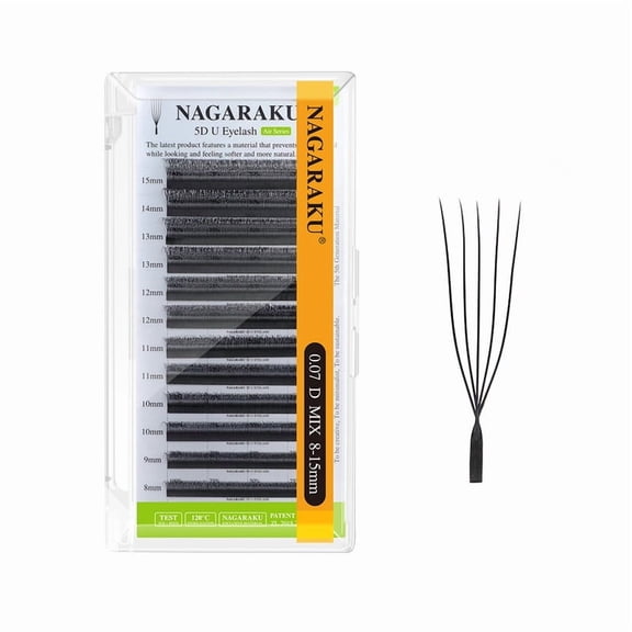 NAGARAKU 5D U Soft Light Natural U Shape Eyelash Extensions Black 0.07C 8mm