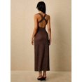 thumbnail image 3 of Poéselle Womens Knit Maxi Dress V-Neck Open Back Brown Summer, 3 of 7