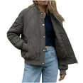 thumbnail image 2 of ClodeEU Women's Winter Quilted Bomber Jacket, Lightweight Loose Cropped Snap Button Coat With Pockets Dark Gray,Womens Plus XXL, 2 of 8