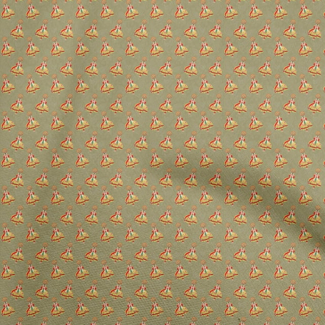 oneOone Rayon Olive Green Fabric Onam Kathakali Craft Projects Decor Fabric Printed By The Yard 56 Inch Wide