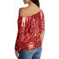 thumbnail image 4 of TKLPEHG One Shoulder Tops for Women Sequin 3/4 Sleeve Tops Comfy Fashion Glitter Party Shirts Casual Blouses (Red,L), 4 of 7