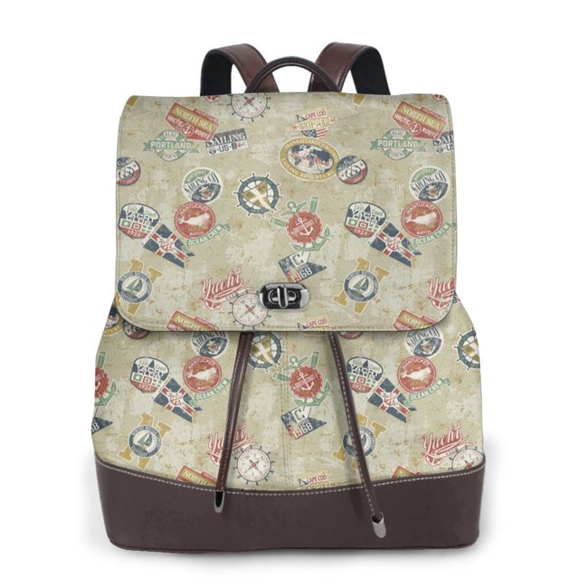 Easygdp Marine Sailing Badges Mochila de Cuero para Mujeres, Bolso de Hombro, Bolsos de Mano de Moda para Trabajo y Viajes