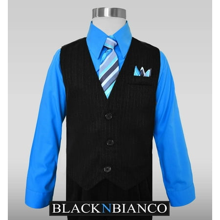Custom Fit Pinstripe Suit - Boys Suit Pinstripe Vest with a Blue Shirt Size 2-14