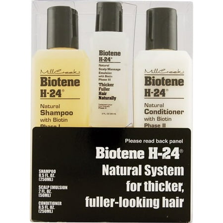 Mill Creek Botanicals Biotene H-24 Natural 3-Piece System For Thicker Fuller Looking Hair, Shampoo, Conditioner & Scalp