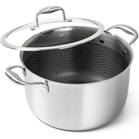 Three-Ply Stainless Steel Stockpot, 8-Quart Lid, Honeycomb Interior