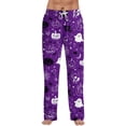 thumbnail image 2 of Halloween Lounge Pants for Men, Drawstring Sleep Bottoms with Psychedelic Rainbow Pumpkin & Star Print, Soft Lightweight Casual Trousers, Elastic Waist Pajama Leggings, 1 Pair Dark Purple XXL, 2 of 7