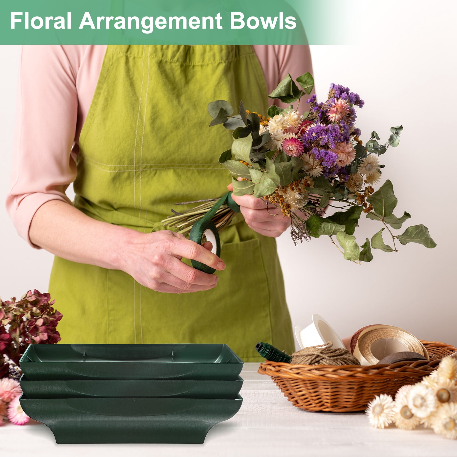 Uxcell 3-Pack Floral Arrangement Bowls, 8.7 Inch Floral Foam Bowl [Brown Green]