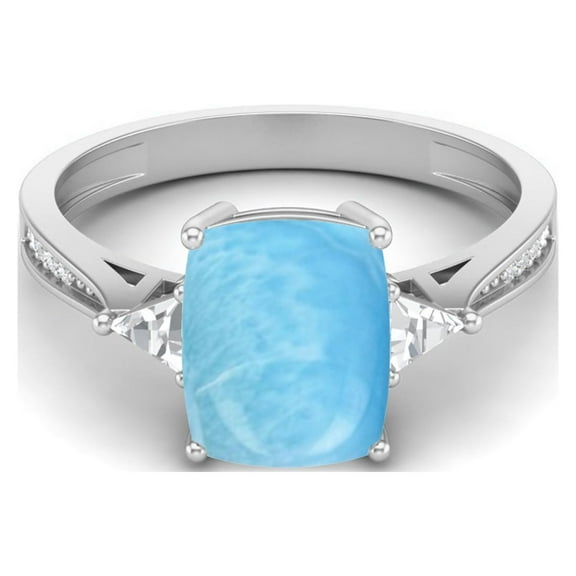 925 Sterling Silver 9X7mm Cushion Larimar Solitaire Women Valentines Day Gifts Ring