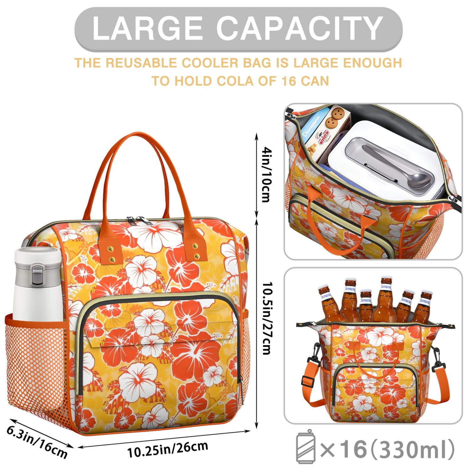 Pioneer Flower Floral Print Pattern Womens Lunch Box for Work,Insulated Large Lunch Bag for Tween and Teen,Loncheras Para Mujer,Leakproof Adult Lunch Bag for Work,Beach,Travel,Picnic,Camping