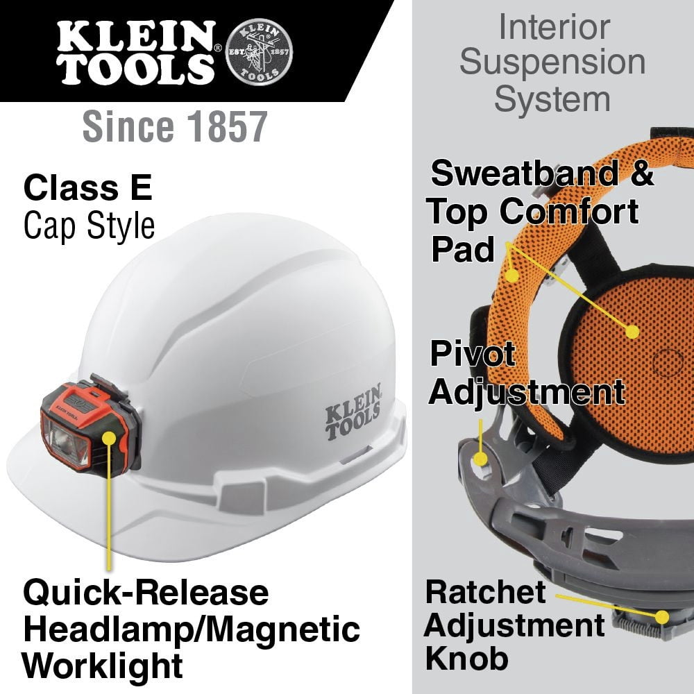 Klein Tools Hard Hat, Non-vented, Cap Style with Headlamp - 1 EA (409-60107)