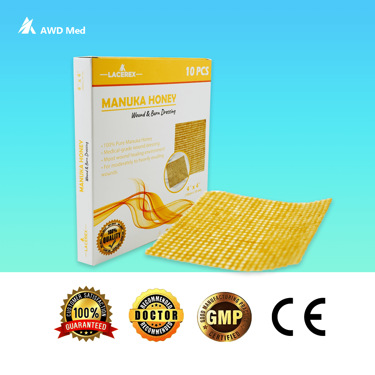 AWD Manuka Honey Gauze Dressing 100 Impregnated Medical Grade Honey