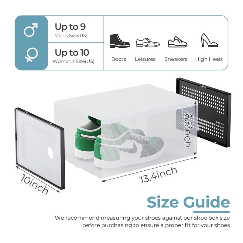 Gianna 12 Pack Stackable Shoe Box , Plastic Storage Organizer for Closet Hallway Bedroom, Holds Shoes up to US Size 11，Black