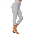 thumbnail image 3 of BadPiggies Womens High Waist Yoga Pants Ruched Textured Capri Tummy Control Workout Leggings (XL, Gray), 3 of 7