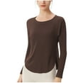 thumbnail image 2 of PiGOGI Women's Summer Long Sleeve Round Neck Comfortable Tank Top - Casual Stretchy Blouse for Everyday Wear Brown L, 2 of 5