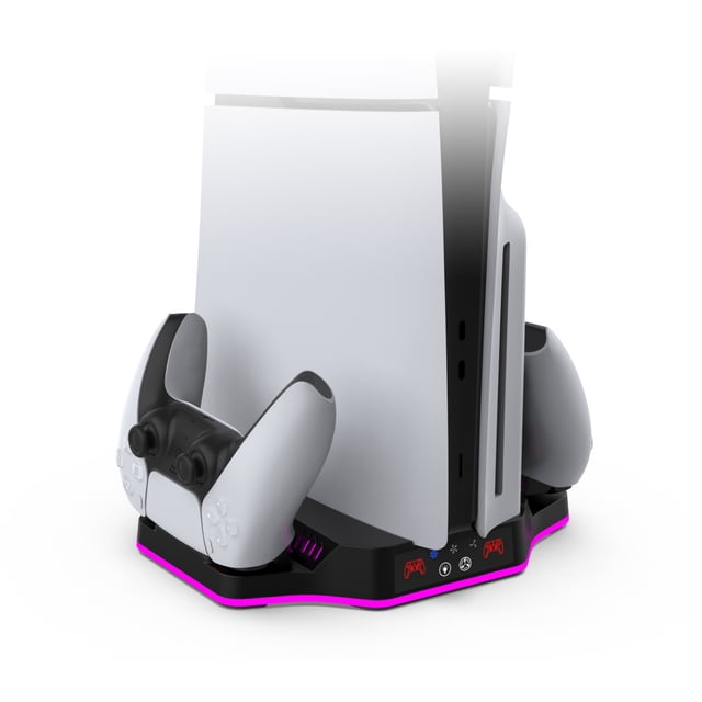 Base de refrigeración RGB para consola PS5 Pro/PS5 Slim Digital Edition y Disc Edition con ventilador de refrigeración ajustable de 4 velocidades y soporte de carga para mando de juego