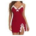 thumbnail image 5 of PMVFHDE Women Cute Bow Lace Side Slit Slim Sling Nightdress Dress for Elegant Sleepwear and Occasions Red,XL, 5 of 9