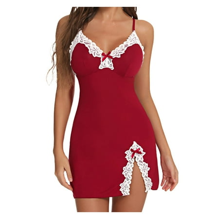 

Cathalem Extra Small Lingerie for Women Women Cute Bow Lace Single Side Slit Slim Sling Nightdress Lingerie Set Underwear Red 5X-Large