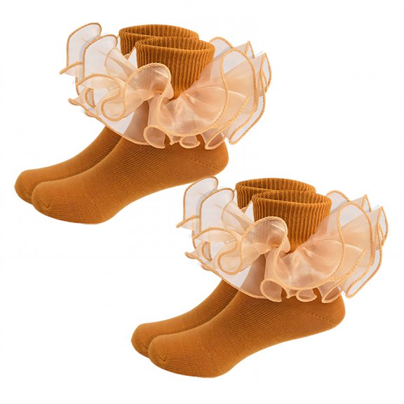 TELOLY 2Pairs Kids Socks,6-8 Years Old Ruffle Socks,Ruffle Socks For Girls,18-20Cm