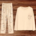 thumbnail image 3 of QINGFSAP Womens Long Sleeve Pajama Set Round Neck Solid Top and Floral Print Pants with Contrast Patch Pocket Lounge Sleepwear, 3 of 3