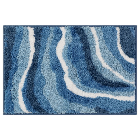 Unique Bargains Abstract Bathroom Rug Soft Bath Mat Non-Slip Thickening Bath Rugs Blue 16" x 24"