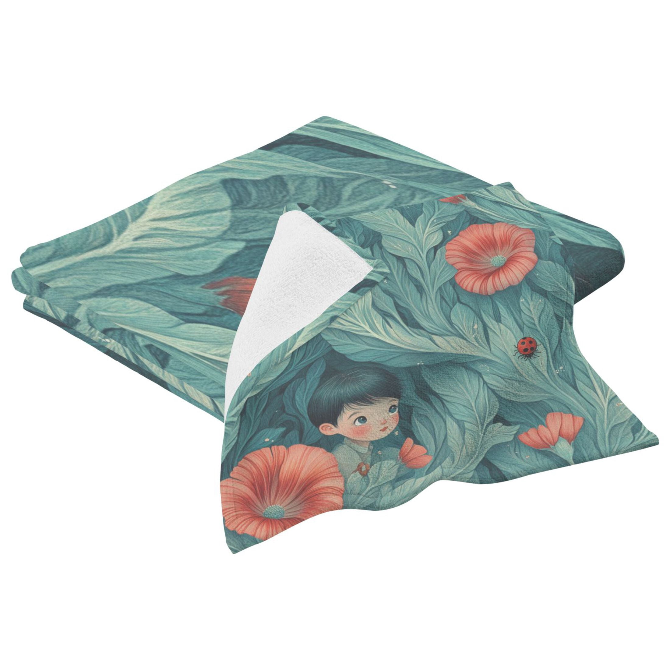 Children's Illustration 2 Piece Cotton Bath and Face Towel Set Soft and Absorbent, for Beach Pool Bathroom