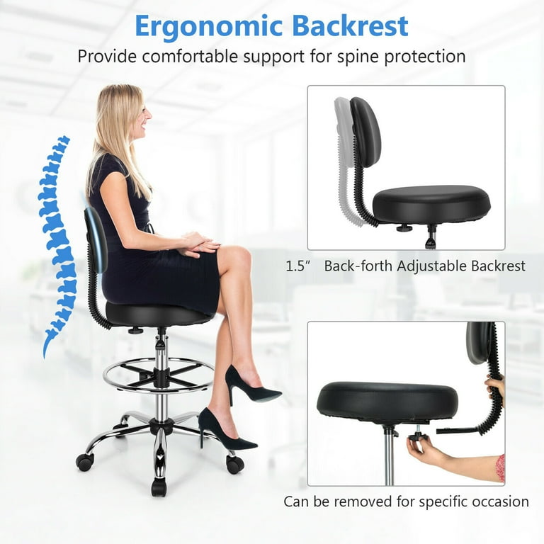 Gymax Ergonomic Drafting Chair, Adjustable Footrest