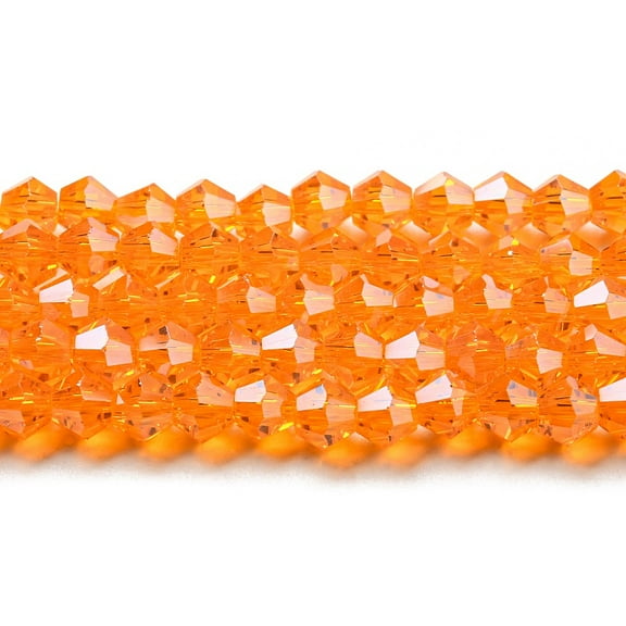10 Strand Transparent Electroplate Glass Beads Strands Pearl Luster Plated Faceted Bicone Orange 3.5~3.8mm 113~115pcs/strand 36~36.5cm