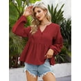 thumbnail image 3 of Women Peplum Tops Puff Sleeve Cotton Babydoll Swing Henley Shirts Button Up Loose Ruffle Hem Blouse, 3 of 5