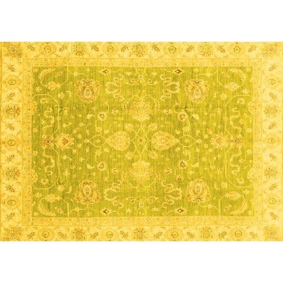 Ahgly Company Machine Washable Indoor Rectangle Oriental Yellow Traditional Area Rugs, 5' x 7'
