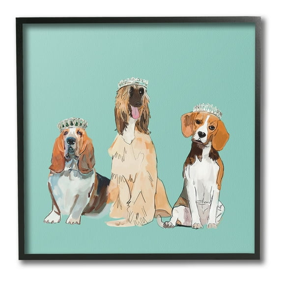 Stupell Industries Regal Dogs with Crowns Animals & Insects Painting Black Framed Art Print Wall Art, 12 x 12