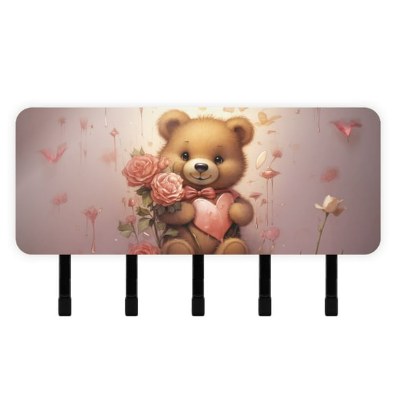 Bear Roses Flowers Butterflies Mail Holder Organizer Wall Mount with Shelf Key Holder Key Rack with 5 Key Hooks for Wall Decorative