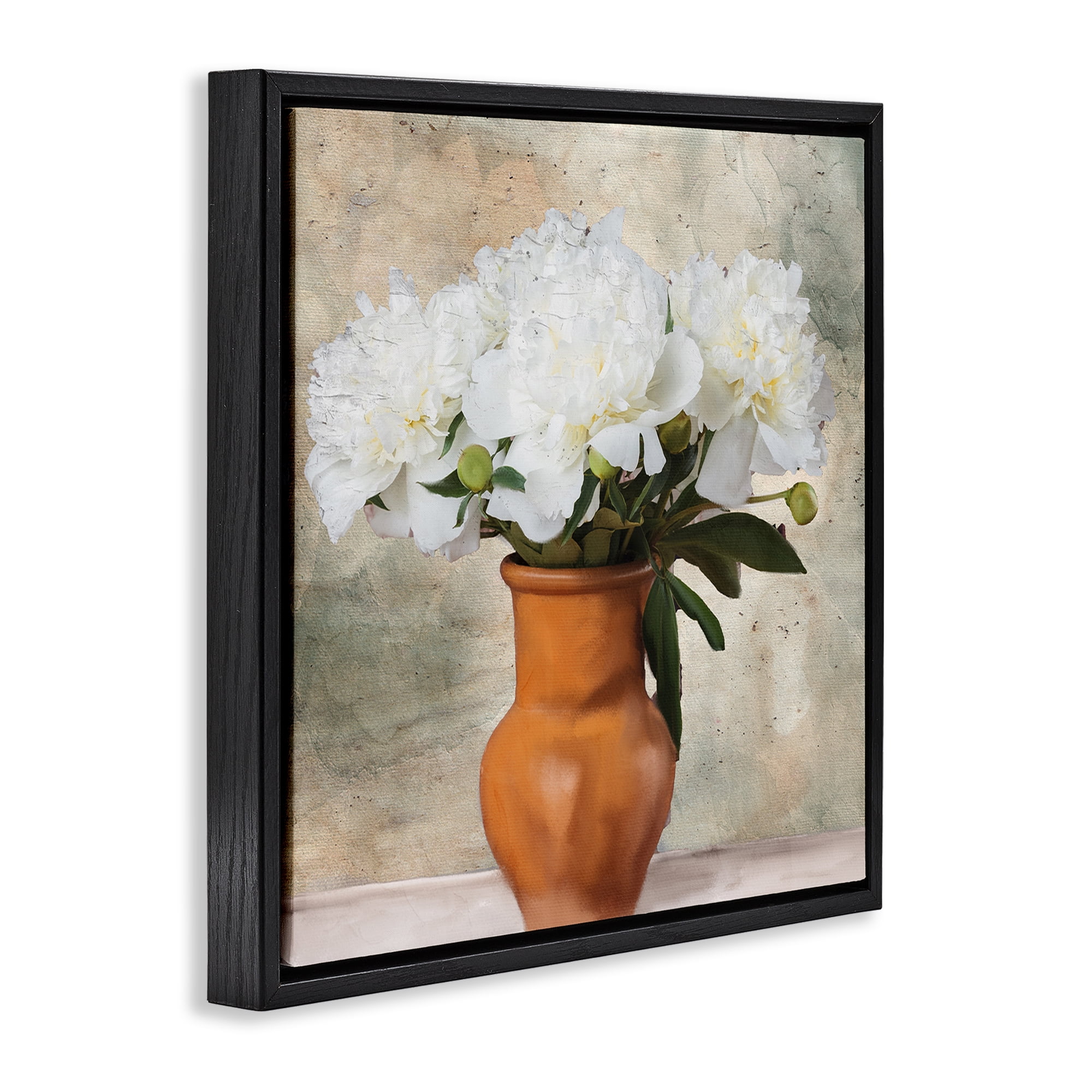 Stupell Industries Rustic Terracotta Vase Plants & Flowers Painting Black Floater Framed Canvas Art Print Wall Art, 25 x 25