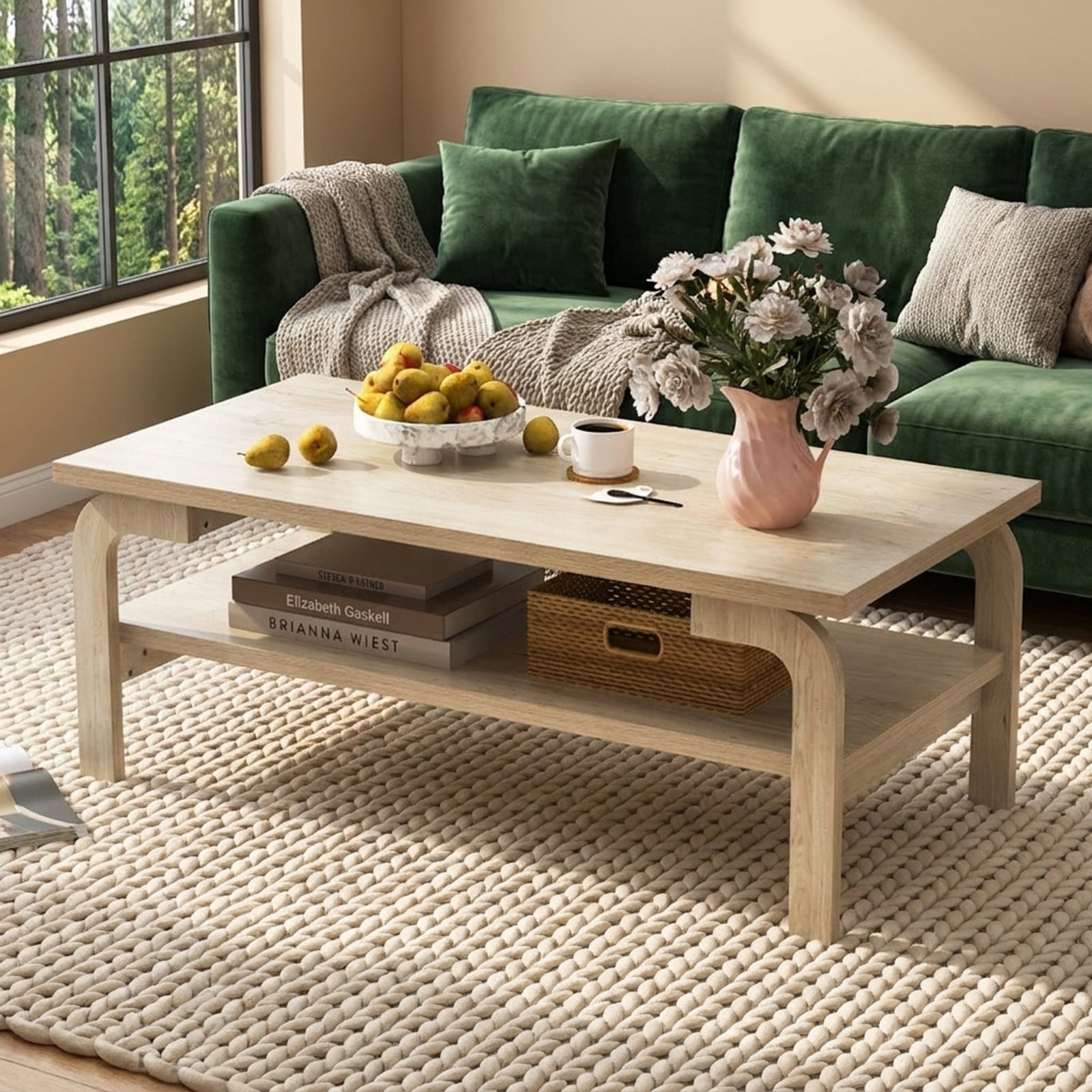 Furnibear 47 Inches Accent Rectangular Coffee Table for Living Room - Oak - Living Room Cocktail Center Table