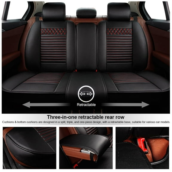 Leadwolf Car Rear Seat Cover Leather for Hummer for H3 2006-2010 Waterproof Soft Cushion Protector standard Black and Red 1PCS