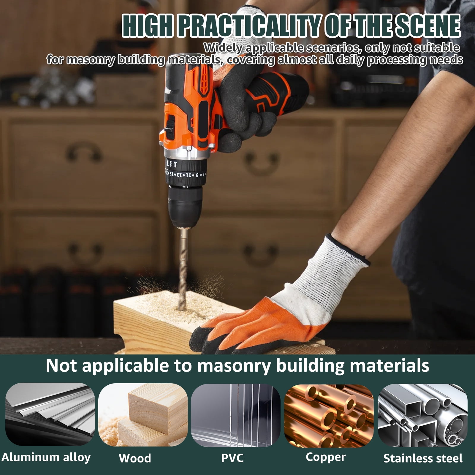13PCS Titanium High Speed Steel Drill Bit Set, 1/4" Hex Shank Twist Drill Bits for Impact Driver, 1/16" to 1/4" Jobber Length Bit Set for Wood, Plastic, Aluminum, Copper and Stainless Steel