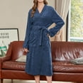 thumbnail image 4 of VANLOFE Unisex Warm Pajamas Household Clothes Solid Bathrobe Lengthened Night-robe Man's Nightgown Casual Robes Navy Robes Sleepwear for Woman L, 4 of 7