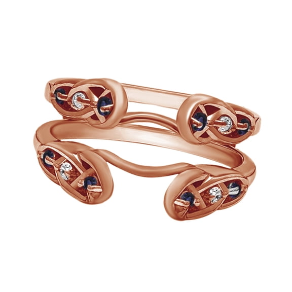 AFFY White Natural Diamond & Simulated Blue Sapphire CZ Enhancer Ring In 10k Rose Gold (0.24 Cttw)