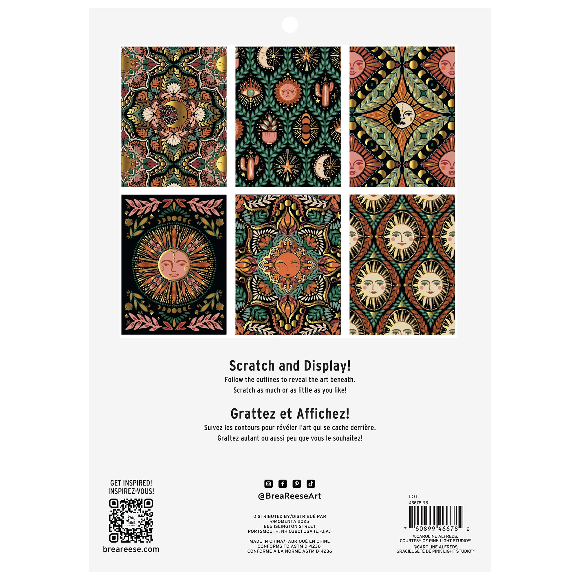 Brea Reese: Scratch Art Paper Pad - Moon & Sun - 6 Designs, Guided Art, Metallic Accents, Stylus & Brush, Perforated 9x12" Pages, DIY Adult Craft Kit